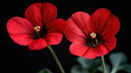 Obraz premium Close-up red flowers, studio shot, dark background, floral detail