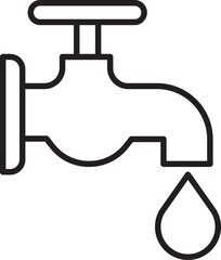 Faucet with water droplet illustration line icon