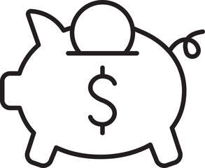 Piggy bank with coin deposit illustration line icon