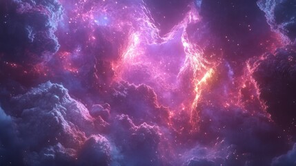 Fototapeta premium Vibrant nebula with pink, purple, and orange glowing gas clouds and cosmic dust.