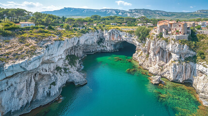  Majestic natural sinkhole with lush greenery and tranquil water pool, showcasing geological erosion and earth&rsquo;s transformation, a breathtaking symbol of nature&rsquo;s power and timeless beauty