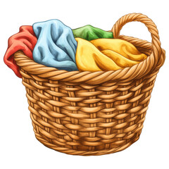 Obraz premium Woven laundry basket filled with colorful clothes on transparency background clip art on a transparency background