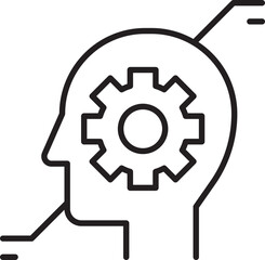 Abstract head with gear symbolizing thinking line icon