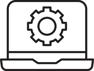 Laptop with gear icon symbolizing settings line icon