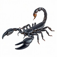 Black Scorpion with Prominent Pincers Isolated on White Background.
