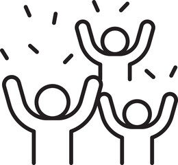 Obraz premium Celebrating people with raised hands line icon