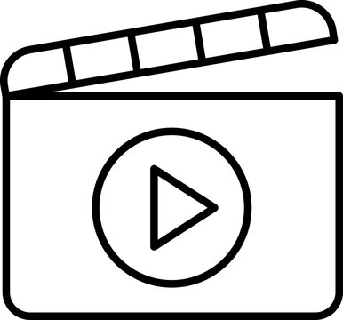 recommend clip art: Film clapperboard with play button icon line icon