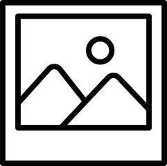 Illustration of mountains and sun in a frame line icon