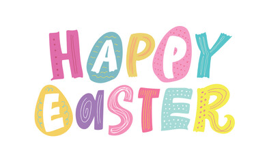 Happy Easter! Cute hand drawn doodle lettering quote about egg hunt. Lettering for t-shirt design, mug print, bag print, clothes fashion. 100% hand drawn vector image.
