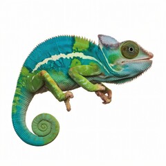 Fototapeta premium Colorful Chameleon with Curled Tail Isolated on White Background.