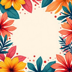 Obraz premium Vibrant floral border with colorful leaves and flowers on light background