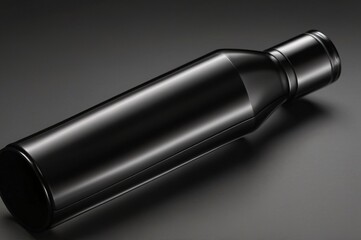 Fototapeta premium black plastic bottle on surface, men cosmetics content