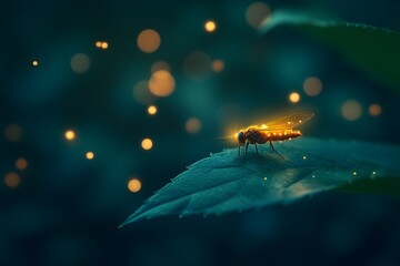 Naklejka premium fireflies on leaves