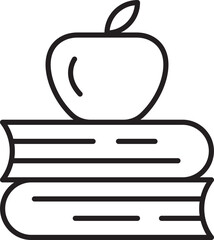 Books with an apple illustration on top line icon
