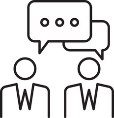 Two people in conversation bubbles line icon