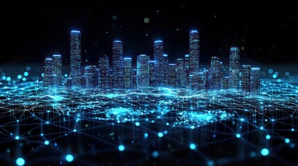 Fototapeta premium Futuristic Cityscape: A Digital Metropolis Illuminated