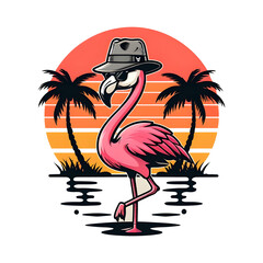 flamingo on the beach, t shirt design