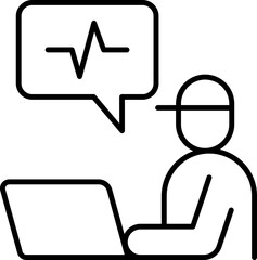 Person using laptop with health data display line icon