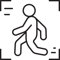 Walking figure icon in a frame line icon