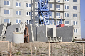 Concrete building products for house construction. Prefabricated reinforced concrete wall panels.