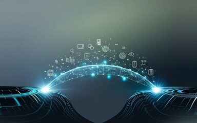 Digital Connection: A bridge of light, linking technology and data, symbolizing the interconnectedness of the digital age, fostering communication and innovation.