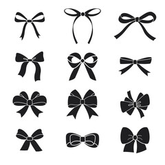 Set of ribbons bows black color isolated unique useful set of nice looking bows bowtie vector silhouette  label knot decorative birthday bow