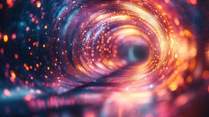 Obraz premium Abstract swirling light tunnel with vibrant colors and bokeh.