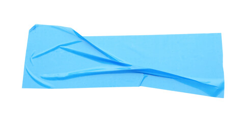 Strip of light blue adhesive tape on white background, top view