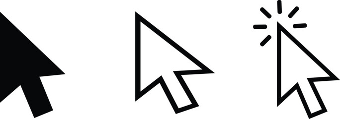  Computer Mouse Cursor Icons Set – Black and Outline Click Pointer Vector Illustration