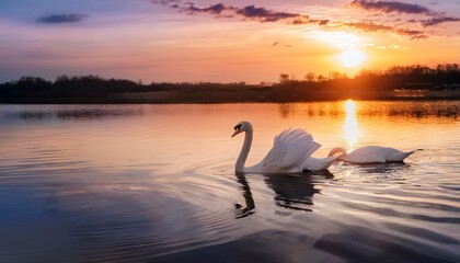 Fototapeta premium swans on the lake amazing nature view