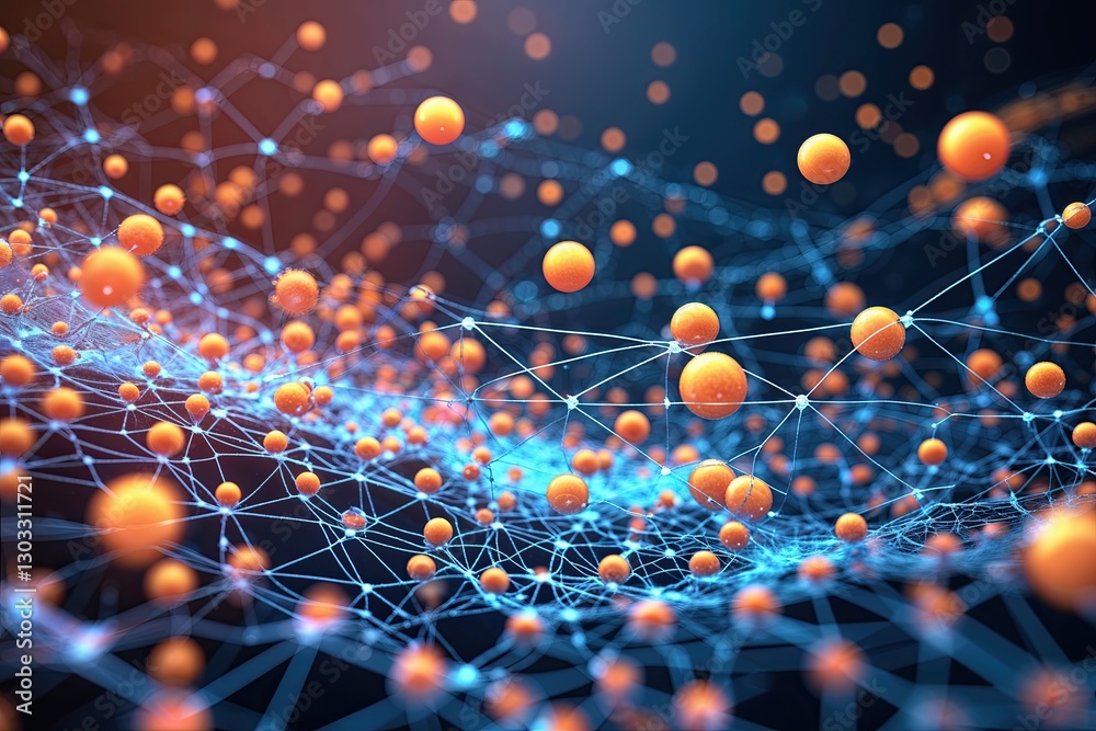 Wall mural abstract technology background with dynamic particles and mesh network