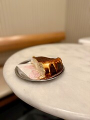 A piece of Basque burnt cheesecake or San Sebastian cheesecake