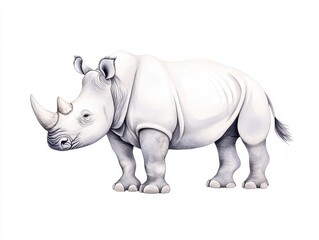 Obraz premium Realistic illustration of a white rhinoceros standing on a plain background