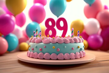 Birthday card, cake and candles, simple and festive.