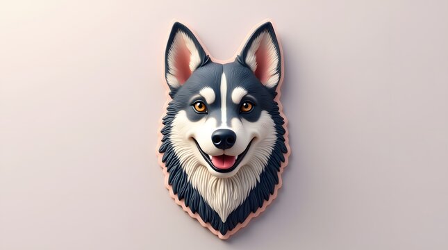 A postcard with the image of Husky. Husky 3D on a light background. Siberian Malamut in fabulous design.