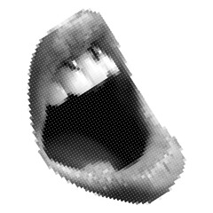 Halftone lips. Female lip with tongue and piercing. Trendy png pieces. Modern forms for card, print on clothes. Creative collage.	