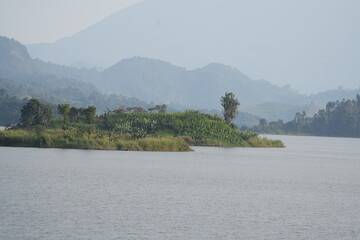 landscape around lake mutanda uganda, lakes and mountains, beautiful wallpaper background tourism