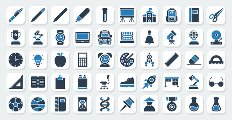 set of school icons in glyph style