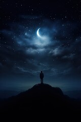 Fototapeta premium 'Lone figure on peak against starry sky'
