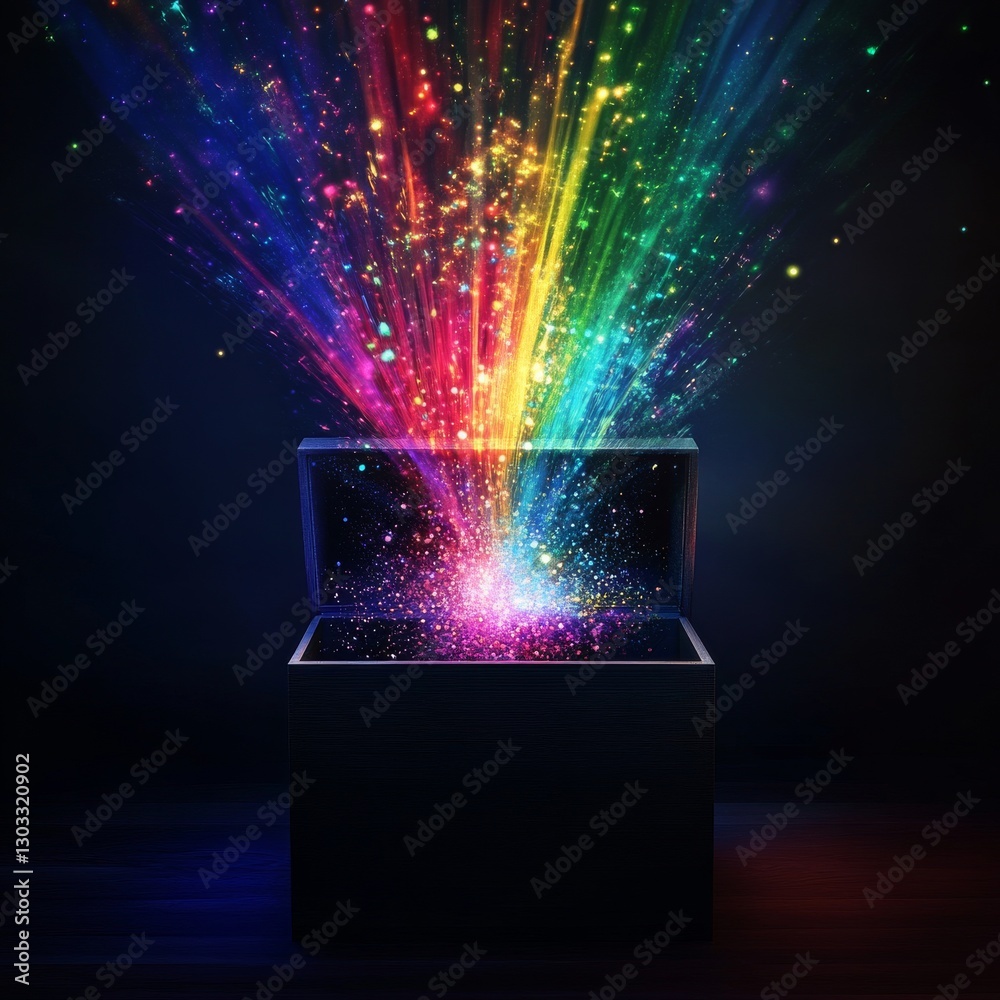 Leinwandbilder unleashing wonders: a burst of vibrant, colorful light and sparkles emanates from an open dark box i