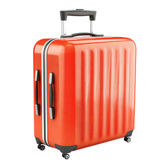 Red suitcase ready for travel.