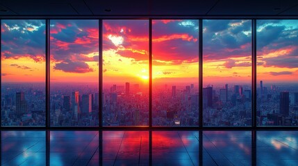 Fototapeta premium City Sunset Viewed Through Office Windows