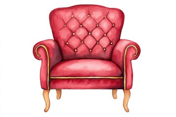 Elegant watercolor armchair design cozy living room decorative art warm environment aesthetic perspective, isolated on white background