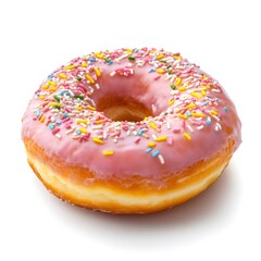 Delicious Pink Frosted Doughnut with Colorful Sprinkles on Top