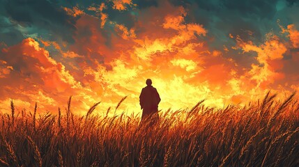 Fototapeta premium vector illustration of a preacher preacing in a wheat field