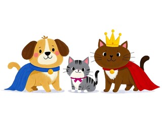 Cartoon cute cartoon dog and cat is hero