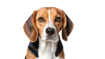 An isolated beagle head on a white canvas