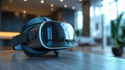 virtual reality headset on table in office