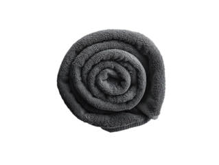 Rolled dark gray soft blanket, cozy home textile.