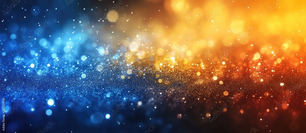 Poster Abstract background with vibrant blue and orange bokeh lights, creating a dynamic and festive atmosphere. The lights are scattered across the image, exhibiting a mix of soft and sharp points of